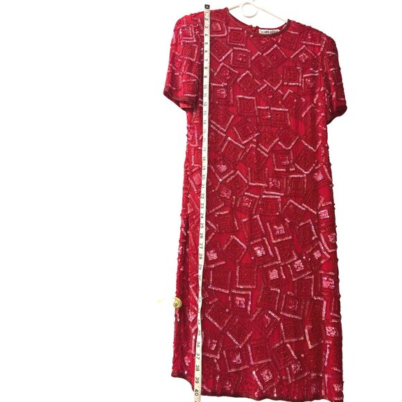 Joan Leslie Evenings Red Sequin Silk Cocktail Party Holidays Dress Size 6 - Picture 9 of 11
